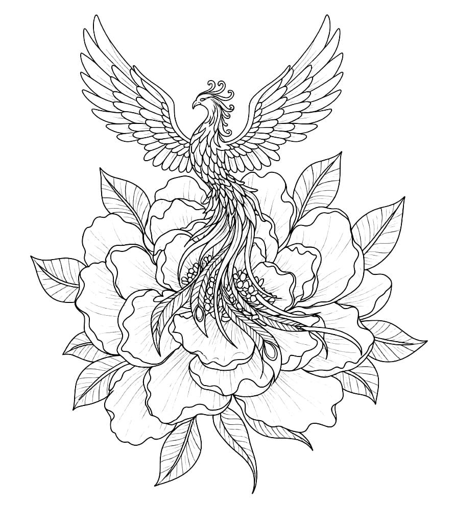 La fenice e la peonia da colorare