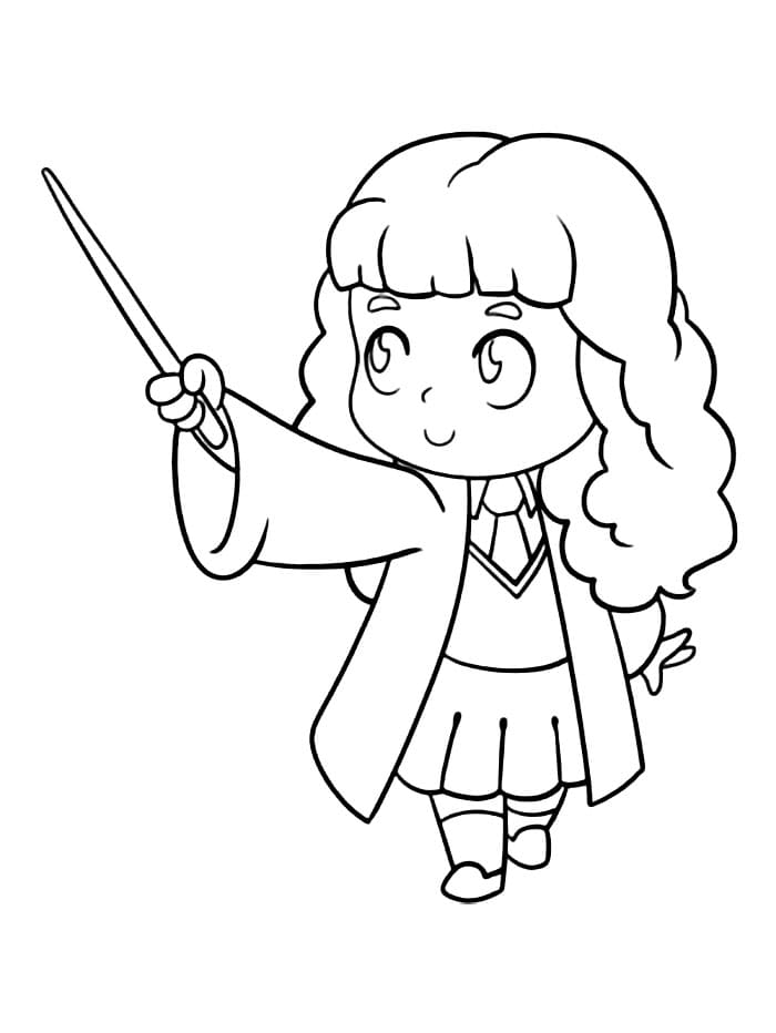 La piccola Hermione Granger agita la bacchetta da colorare