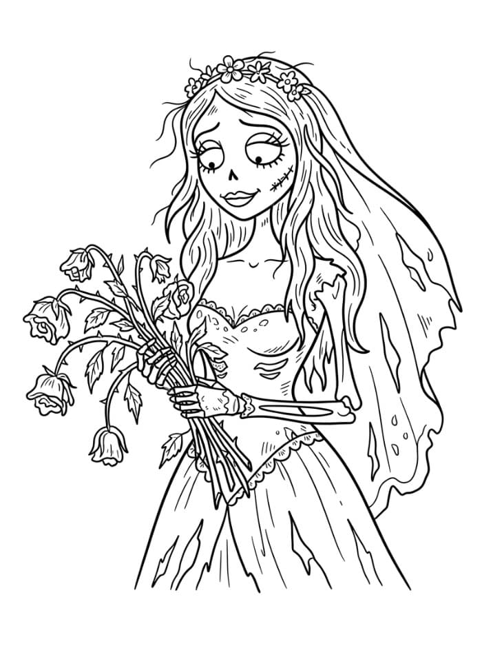 La sposa cadavere con fiori appassiti da colorare