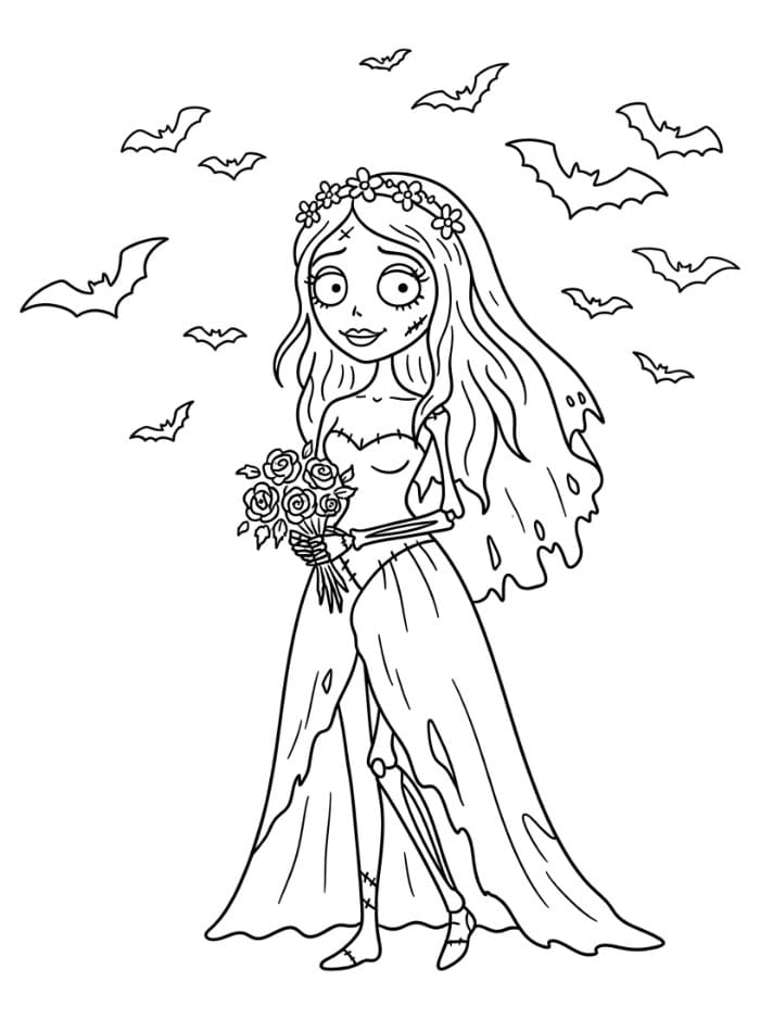 La sposa cadavere con i pipistrelli da colorare