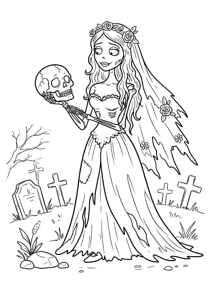 La sposa cadavere con un teschio da colorare
