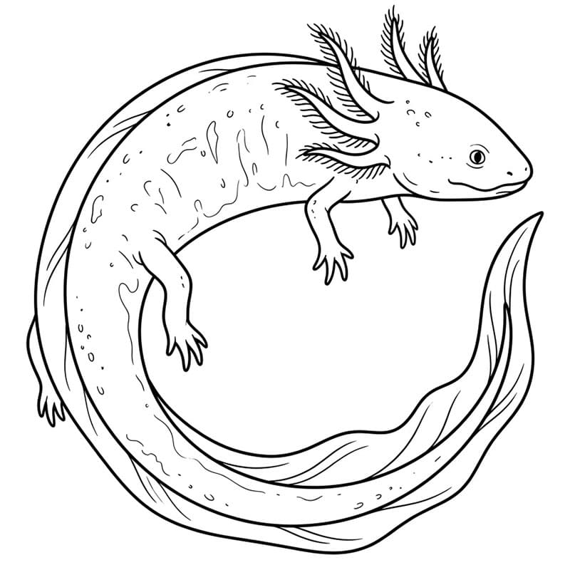 L'axolotl nuota in cerchio da colorare