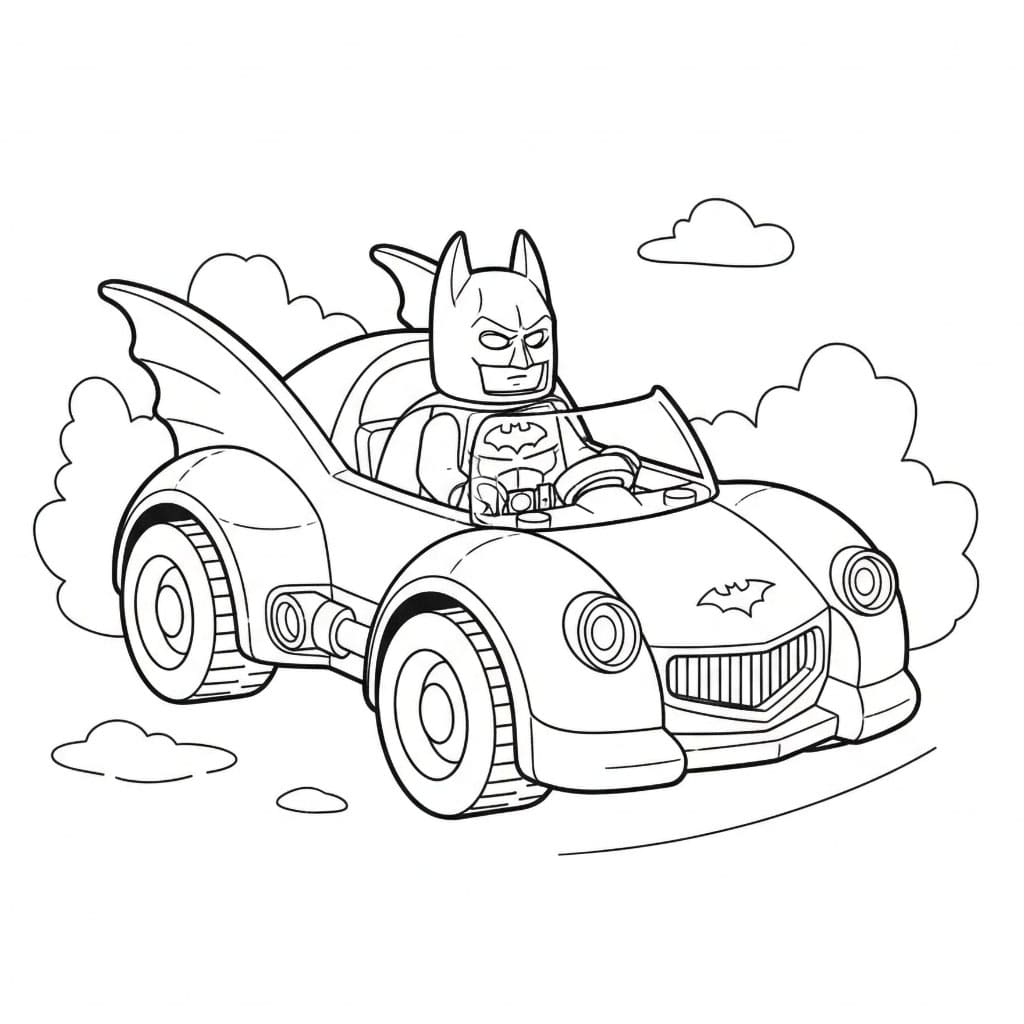 Lego Batman nella Batmobile mini da colorare