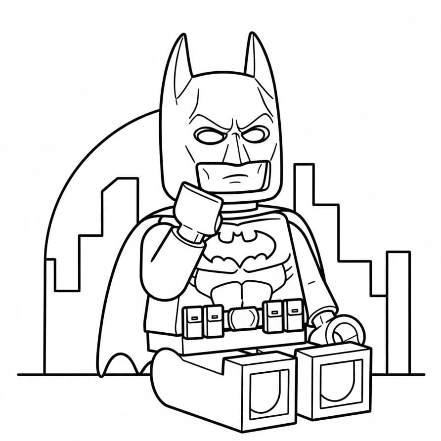 Lego Batman seduto a pensare da colorare
