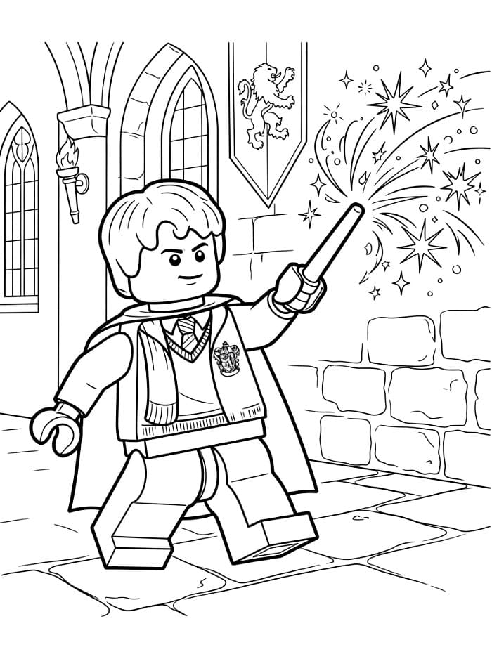 Lego Harry Potter che lancia un incantesimo da colorare