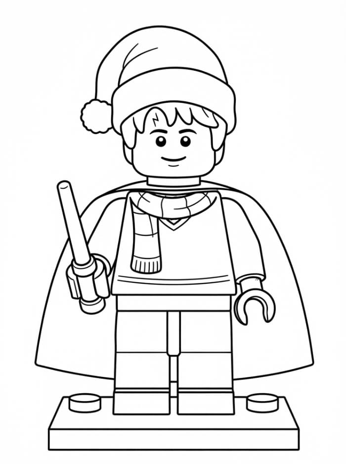 Lego Harry Potter con il cappello da Babbo Natale da colorare