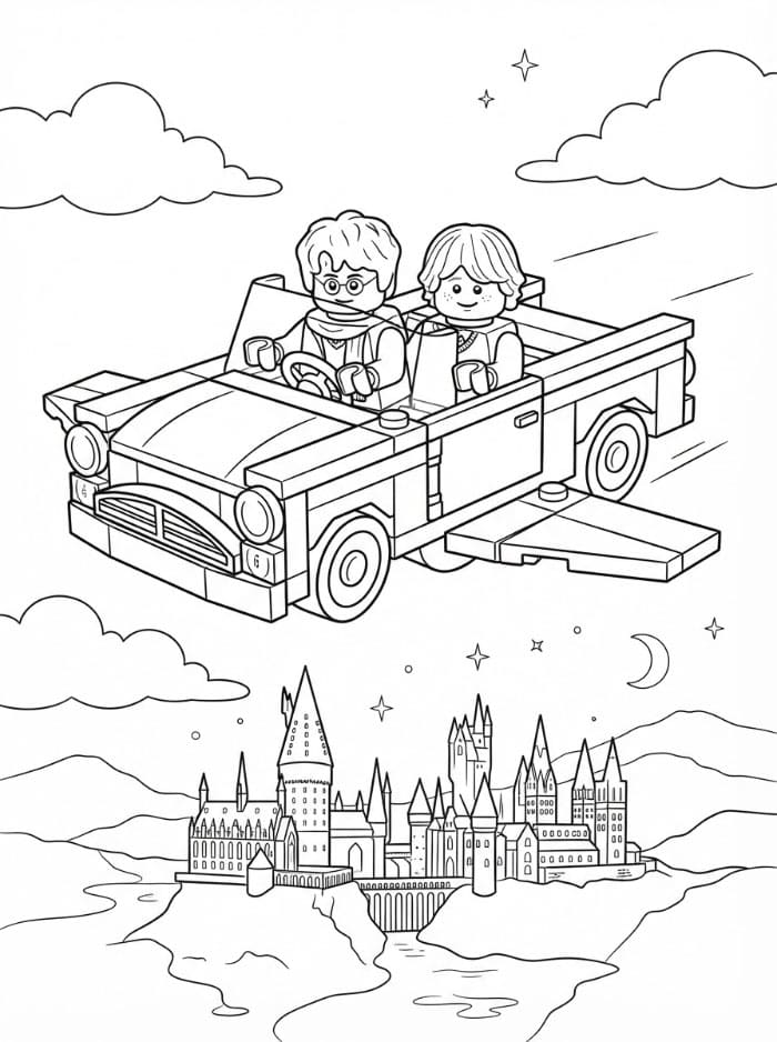 Lego Harry Potter nell'auto volante da colorare