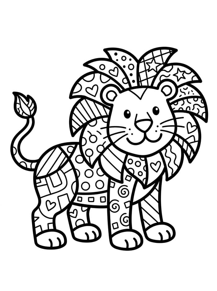 Leone in stile Romero Britto da colorare