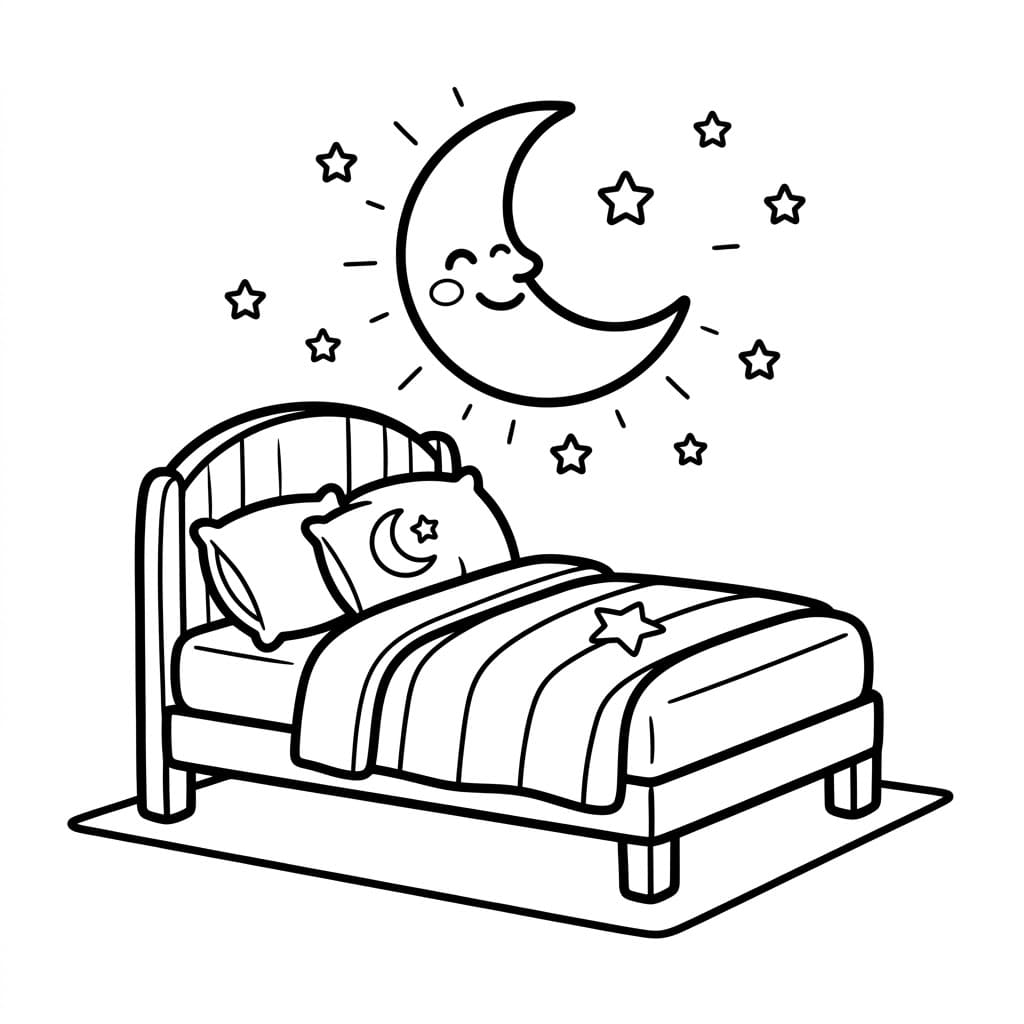 Letto carino con luna da colorare