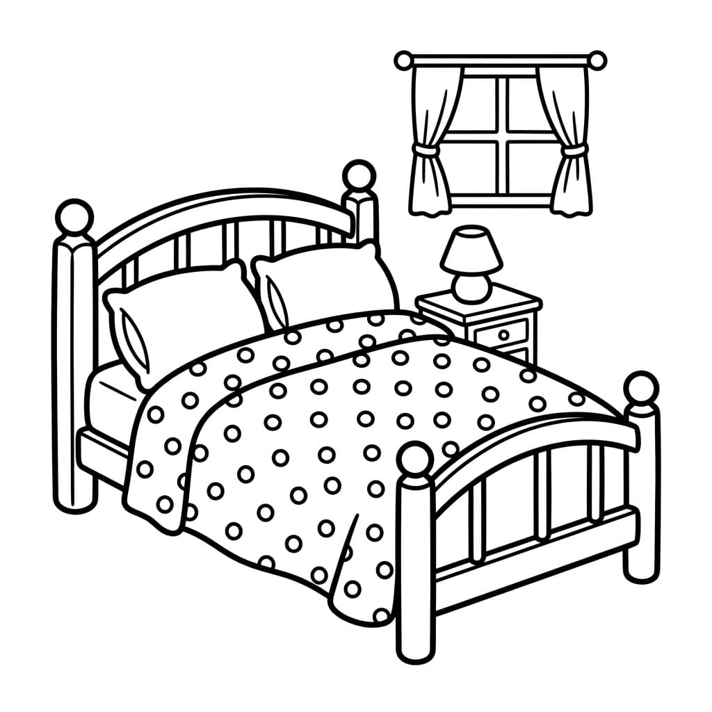 Letto con coperta a pois da colorare