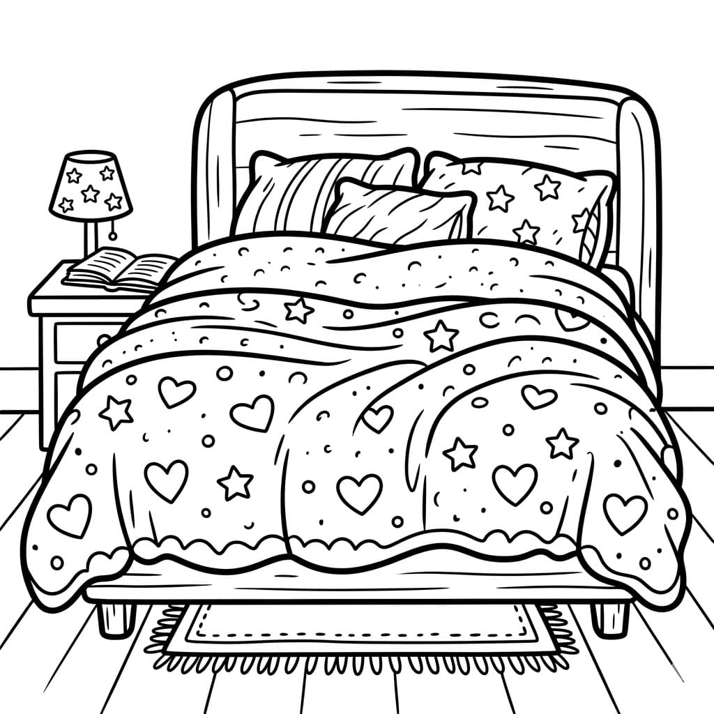 Letto con coperta da colorare