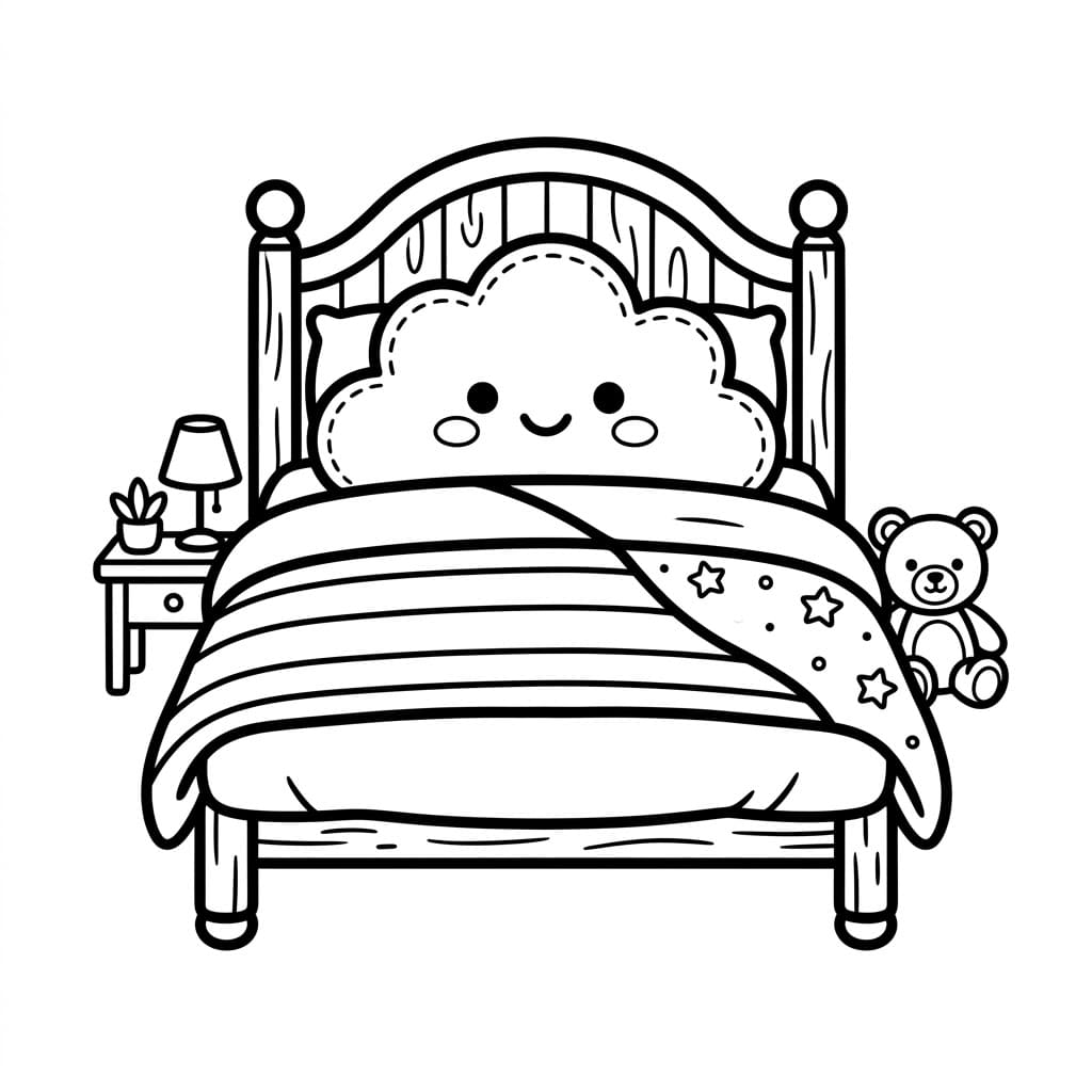 Letto con cuscino a nuvola da colorare