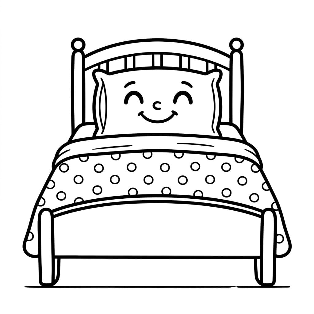 Letto con cuscino sorridente da colorare