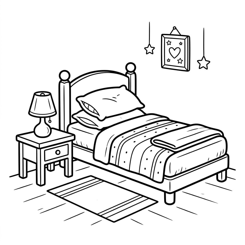 Letto con lampada da notte da colorare