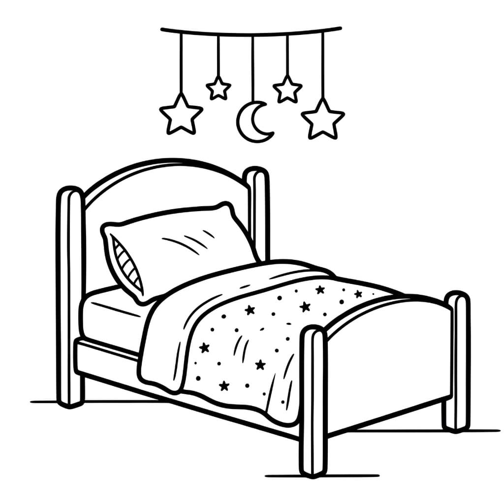 Letto con mobile a stelle da colorare