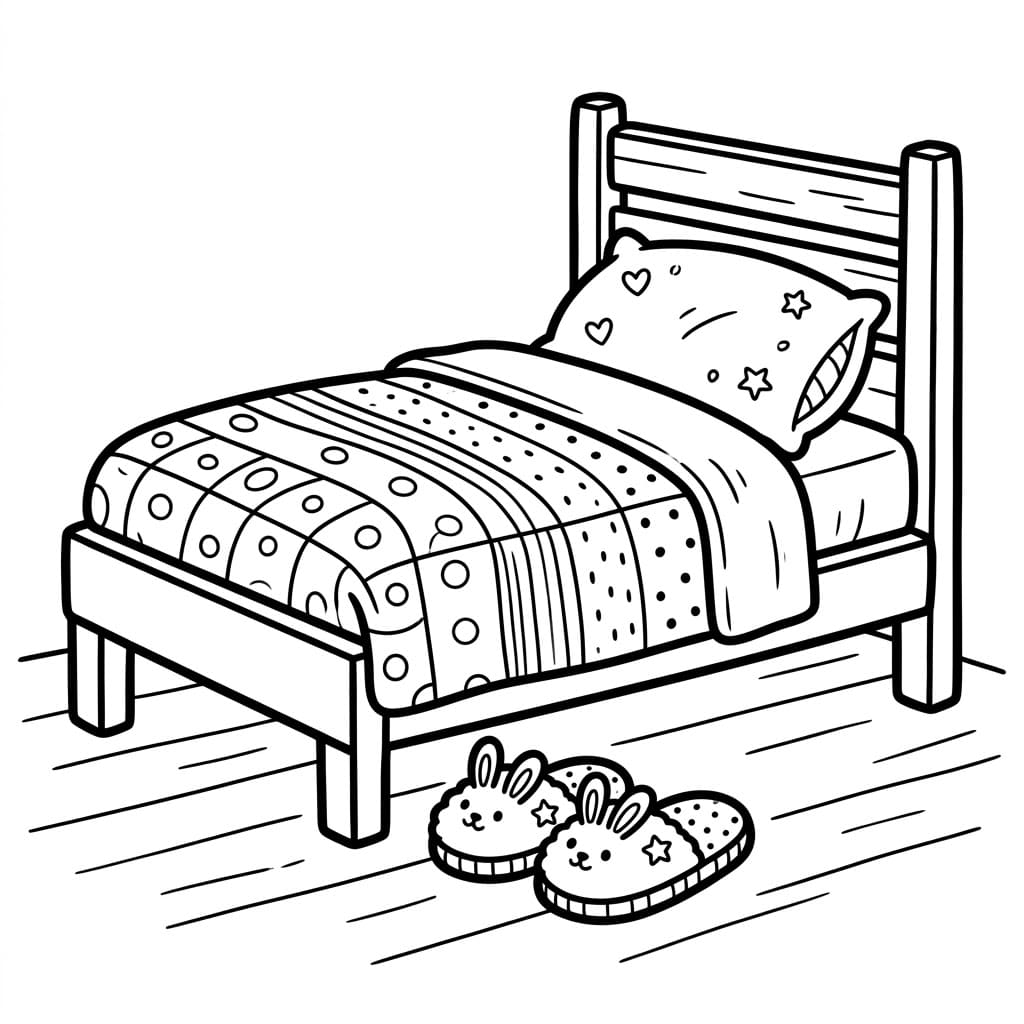 Letto con pantofole da colorare