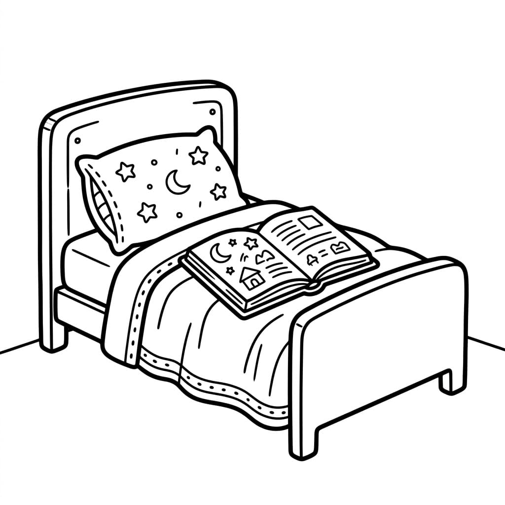 Letto con storia della buonanotte da colorare