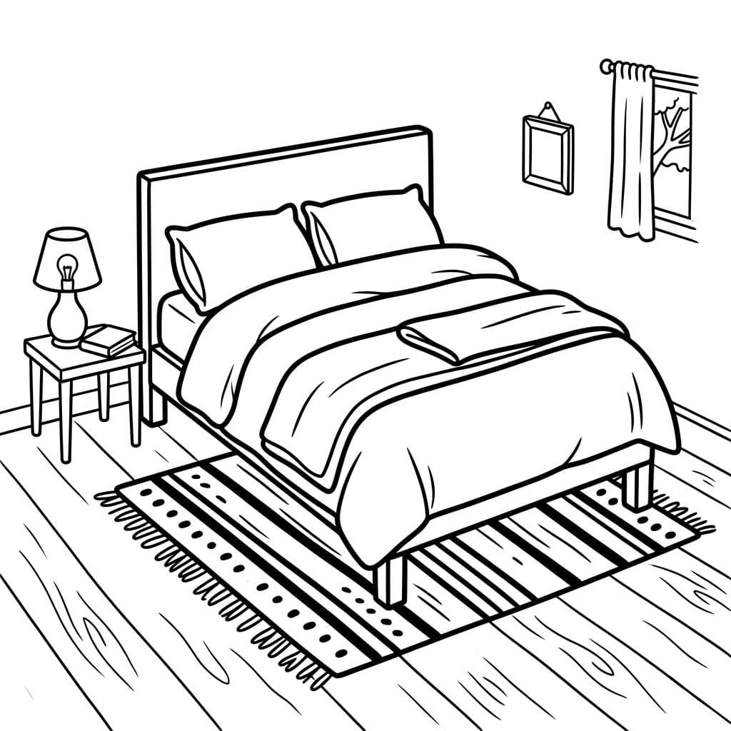 Letto con tappeto da colorare