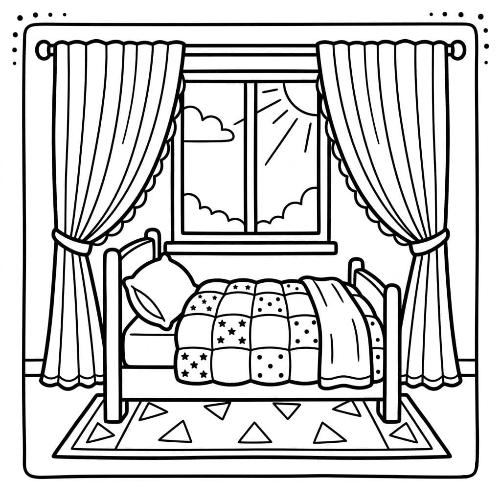 Letto con tende da colorare