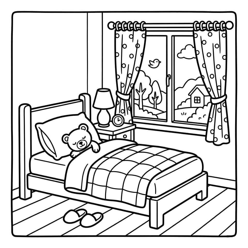 Letto vicino alla finestra da colorare