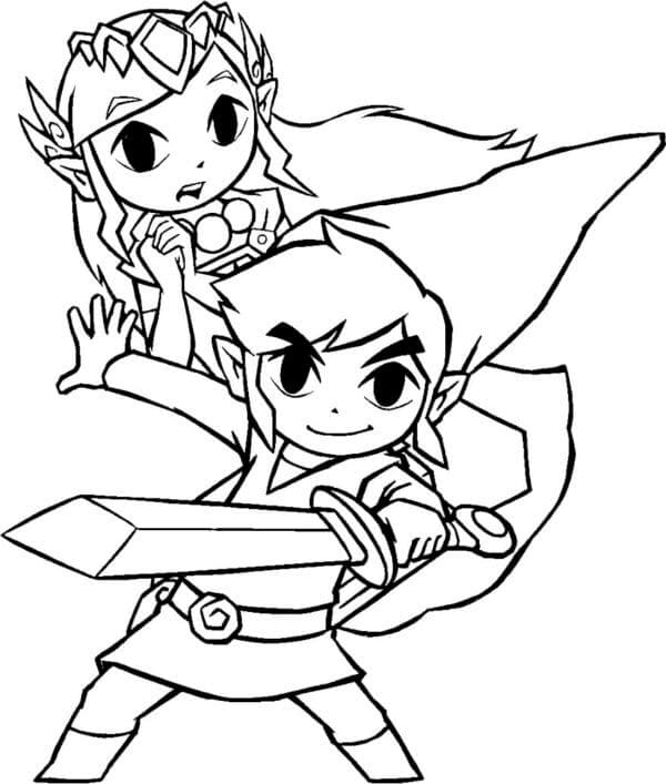 Link Chibi e Principessa da colorare