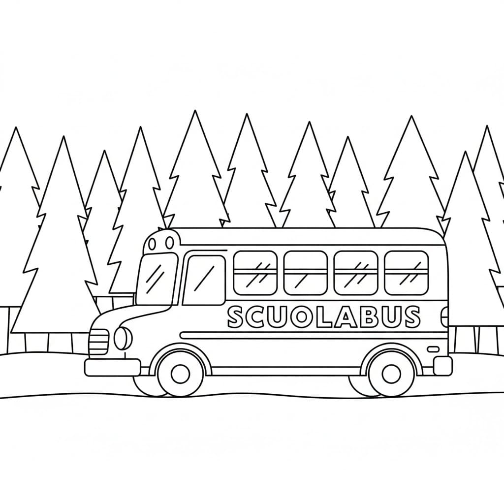 Lo scuolabus attraversa la foresta da colorare