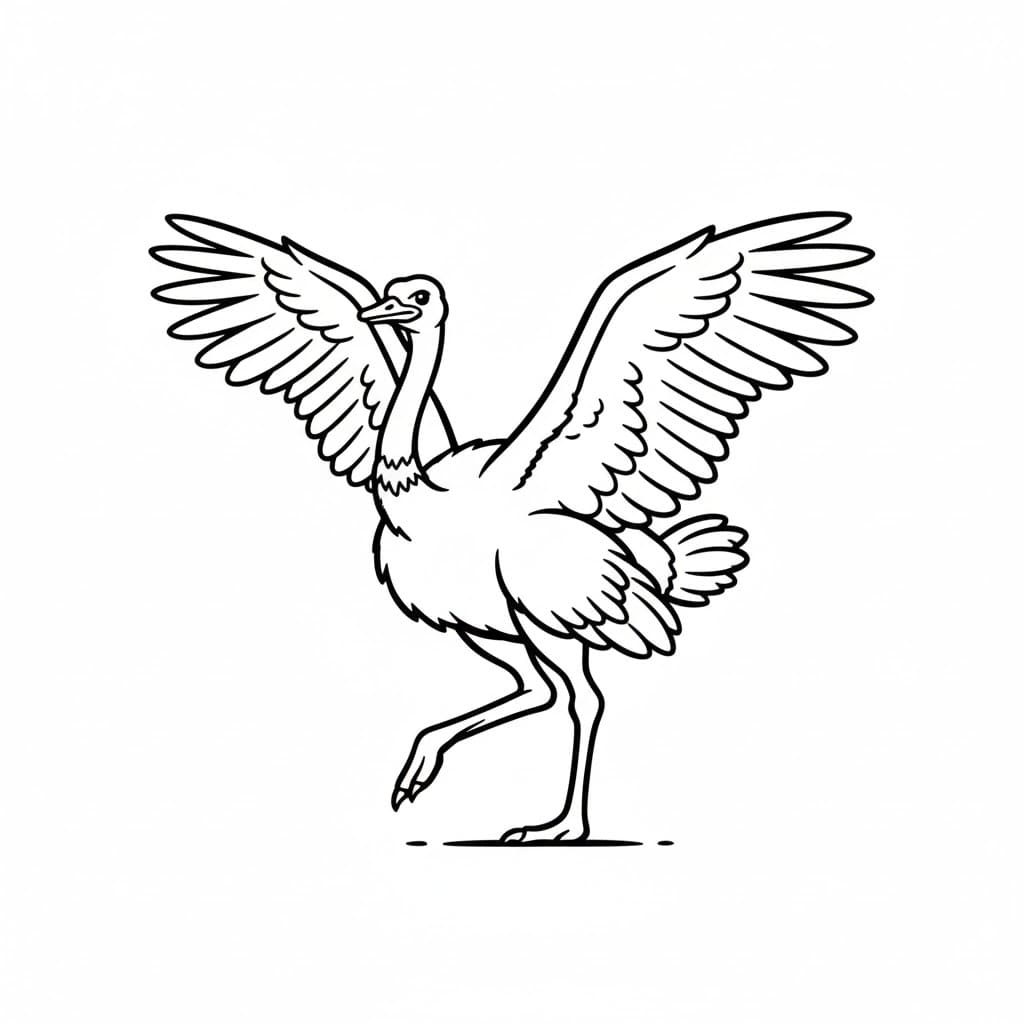 Lo struzzo spiega le ali da colorare