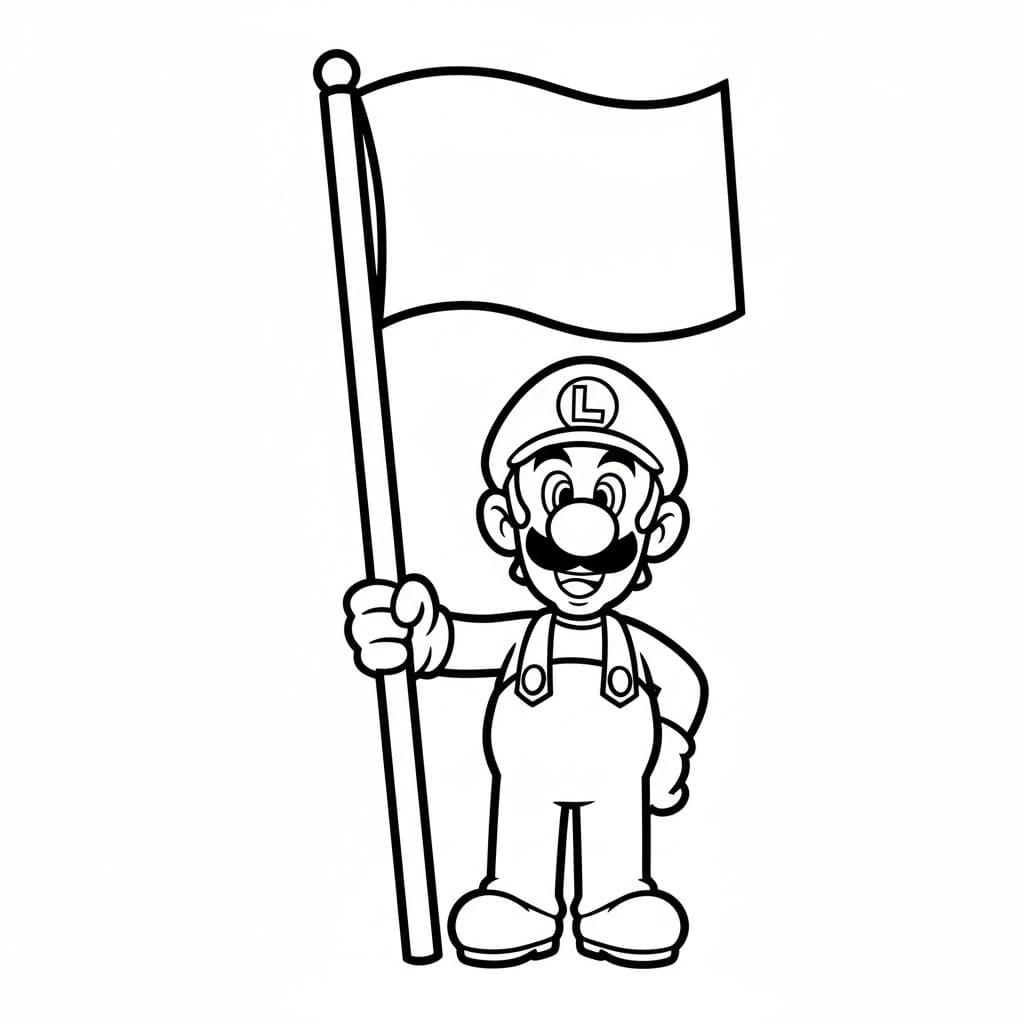 Luigi che tiene una bandiera da colorare