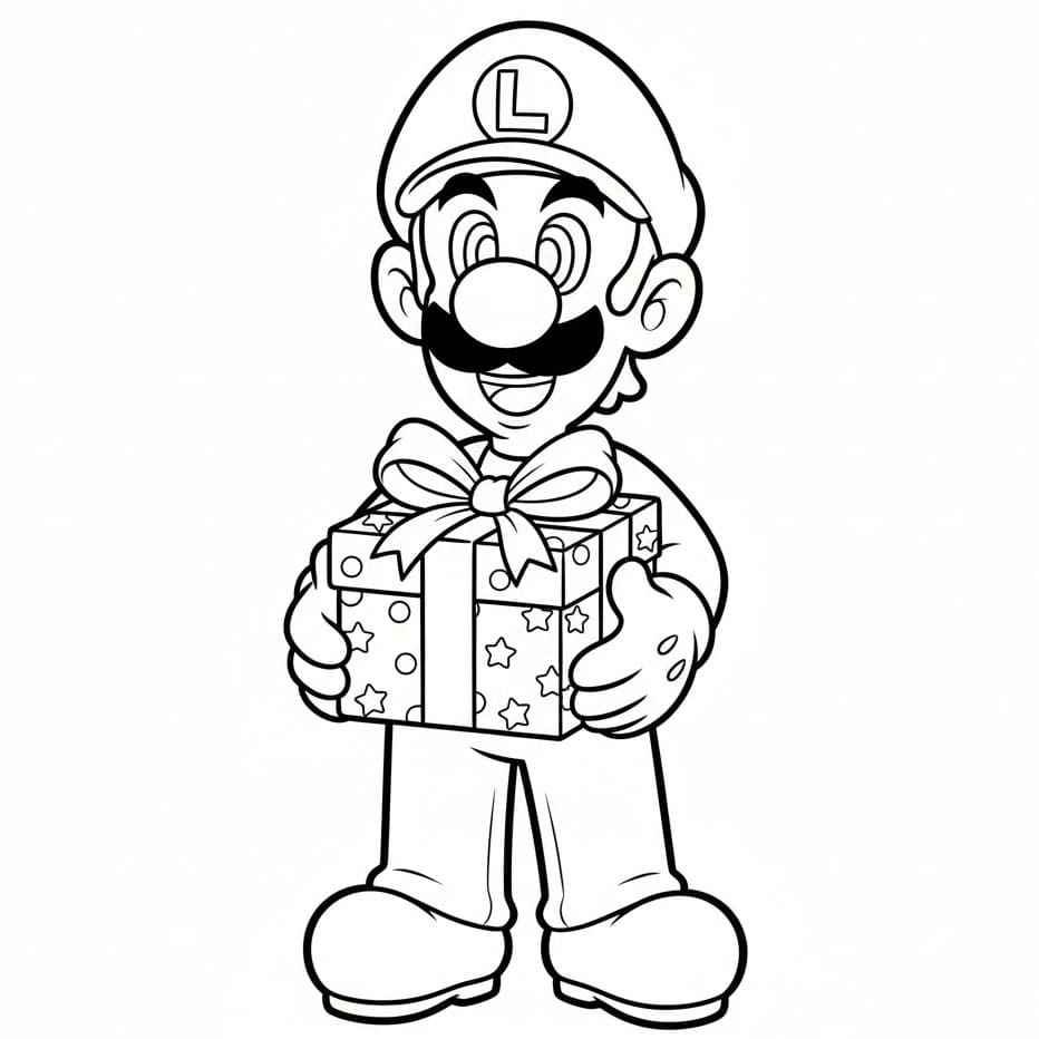 Luigi con la scatola regalo da colorare