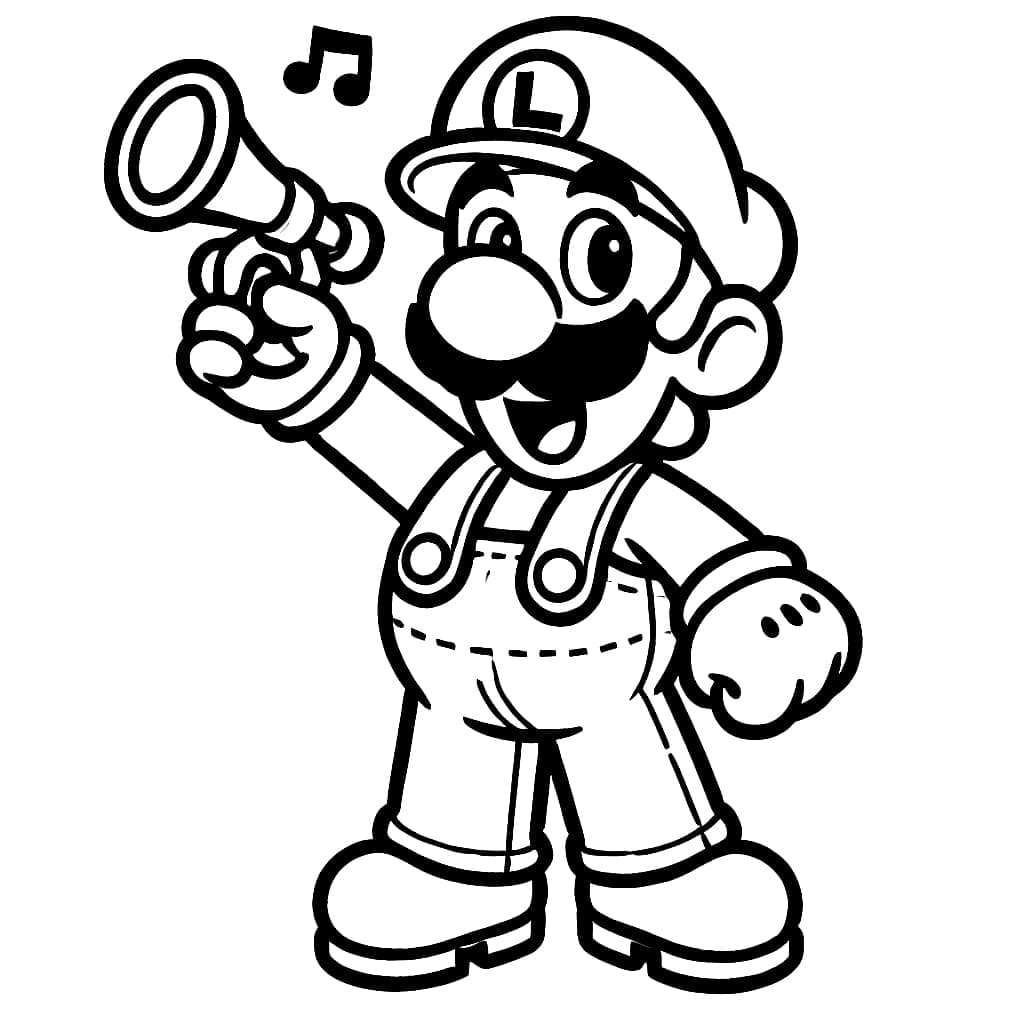 Luigi tiene in mano un altoparlante da colorare