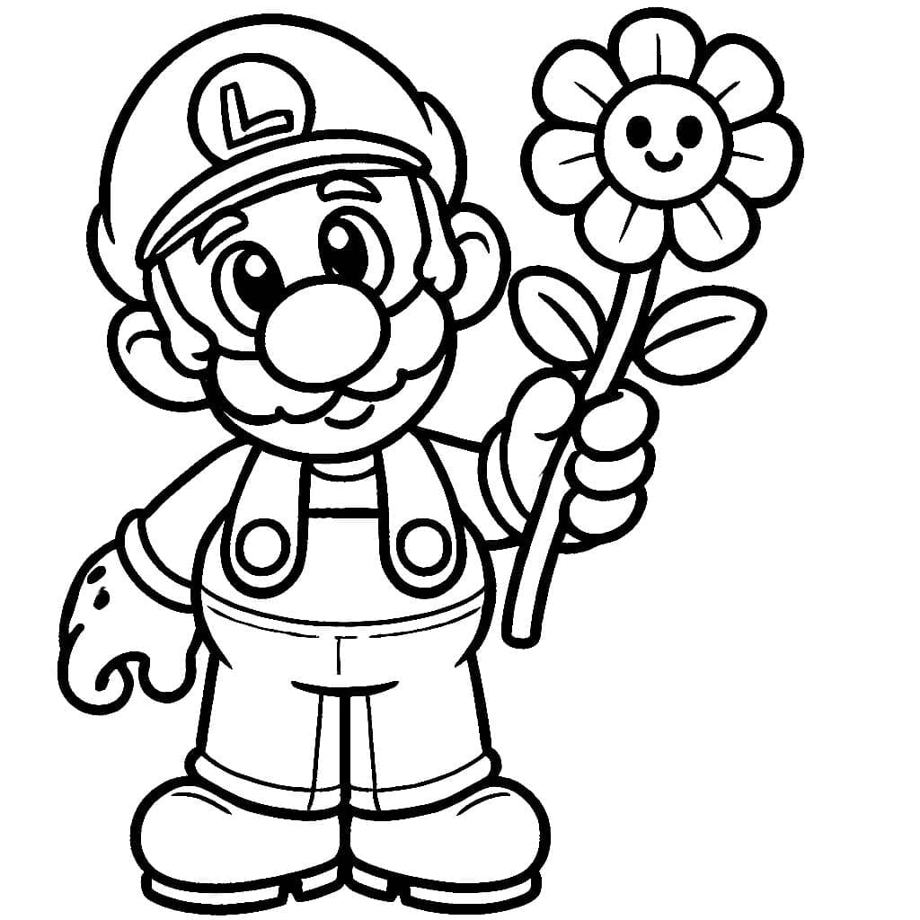 Luigi tiene un fiore da colorare