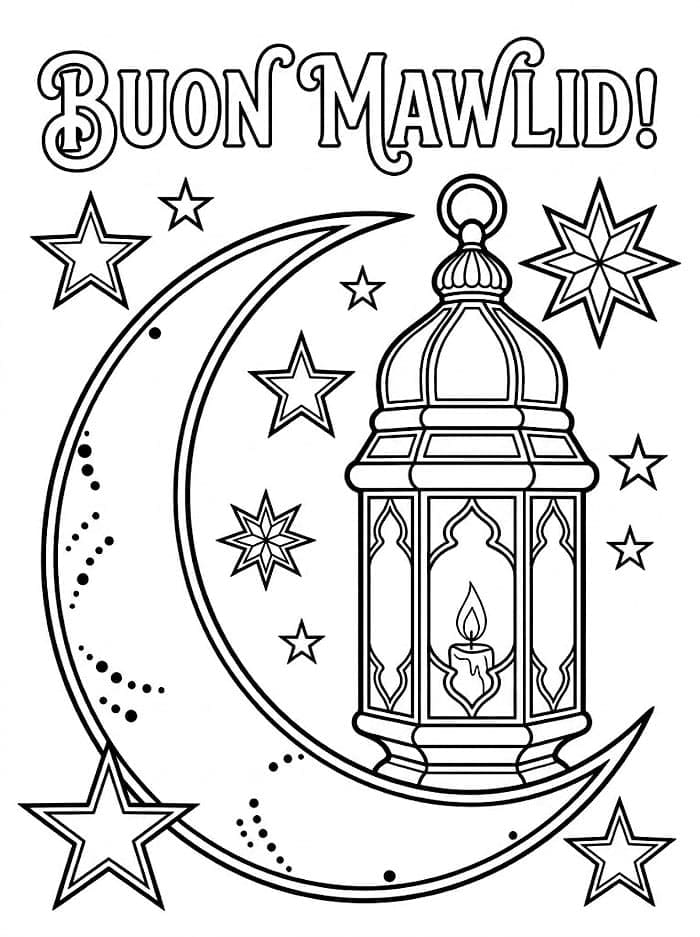 Luna e Lanterna del Mawlid da colorare