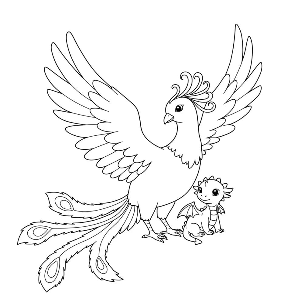 Mamma fenice e il suo piccolo da colorare