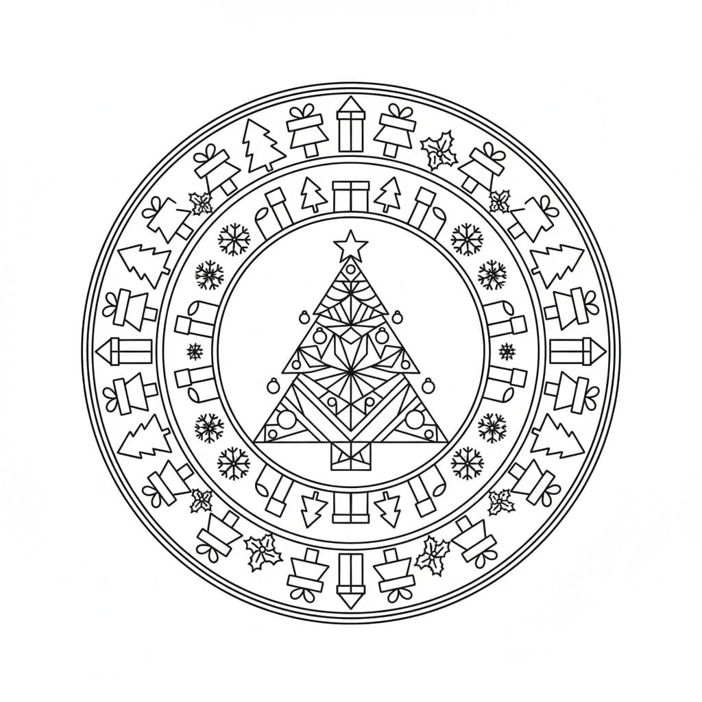 Mandala di Natale albero da colorare