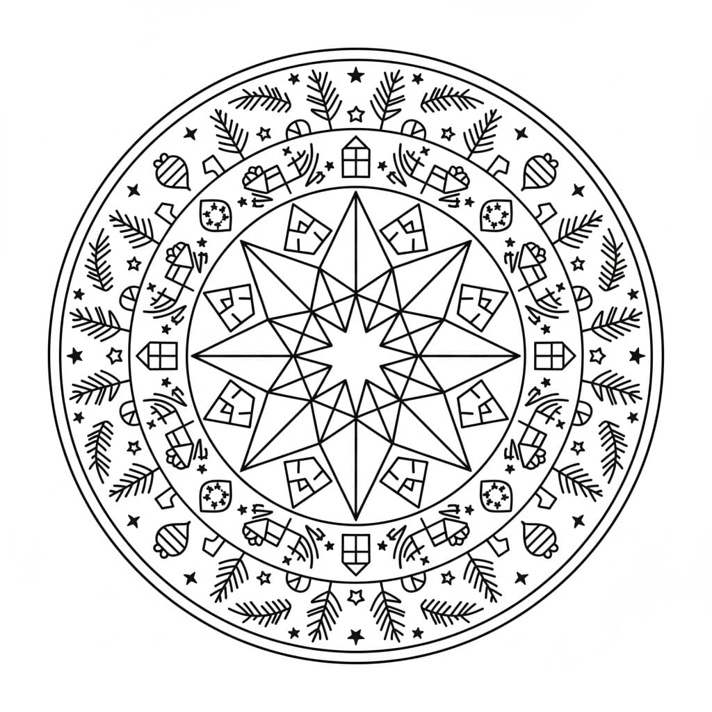 Mandala di Natale della stella da colorare