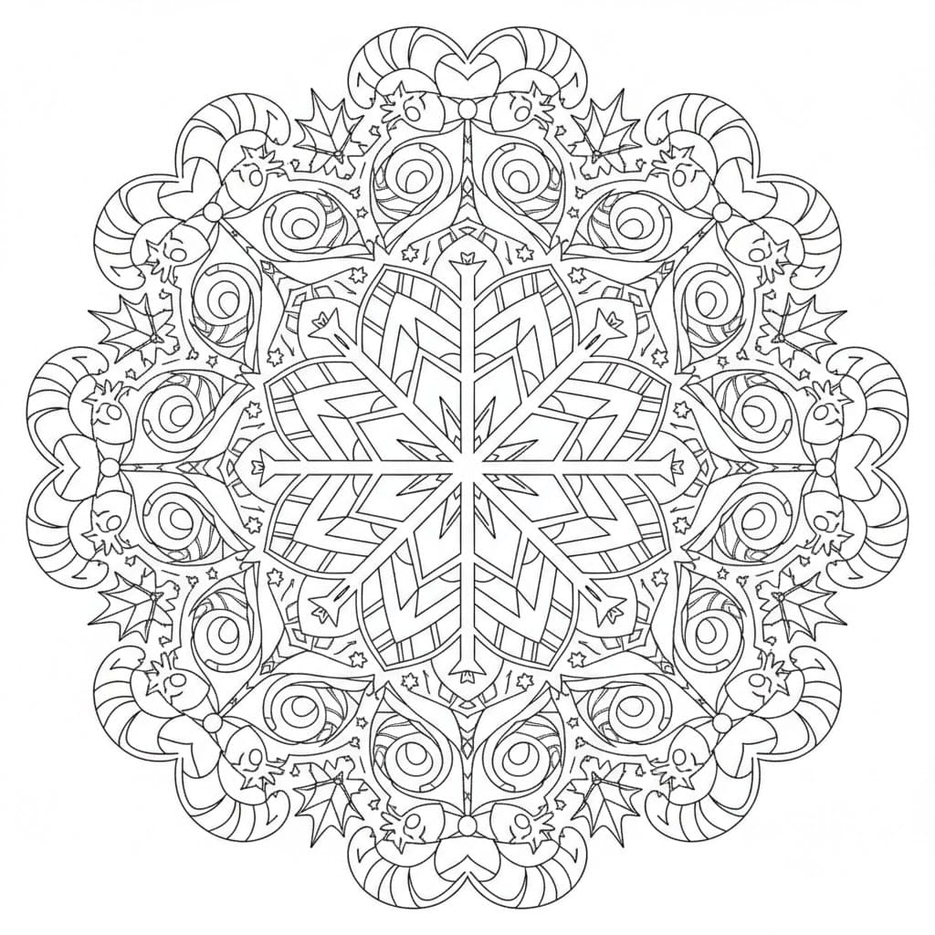 Mandala di Natale di bastoncini di zucchero da colorare