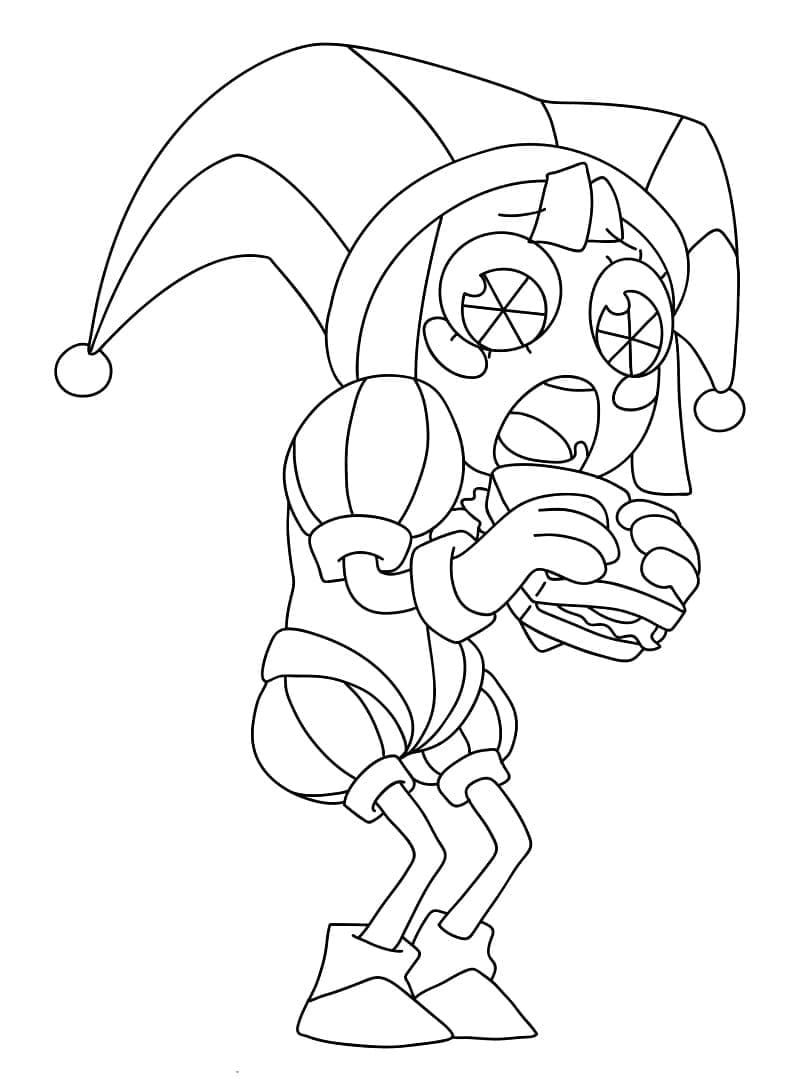 Mangiare la torta Pomni da colorare