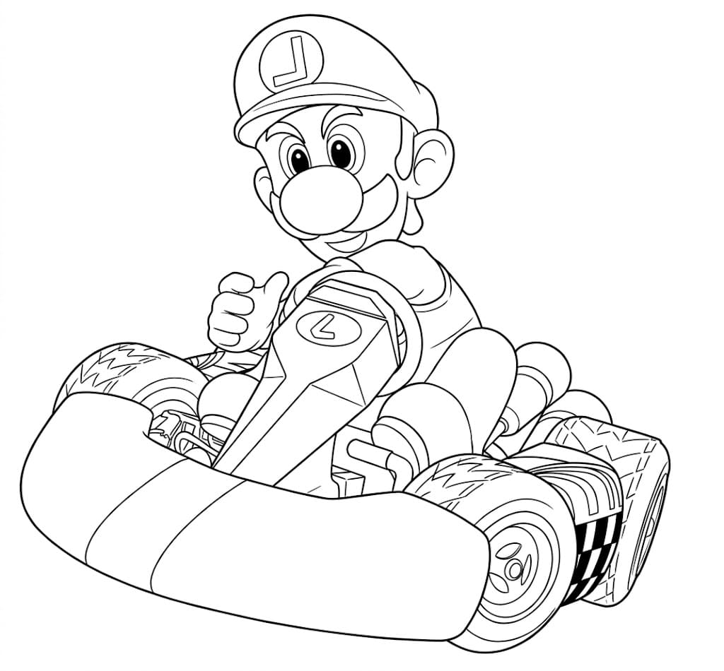 Mario Kart Luigi accelera da colorare