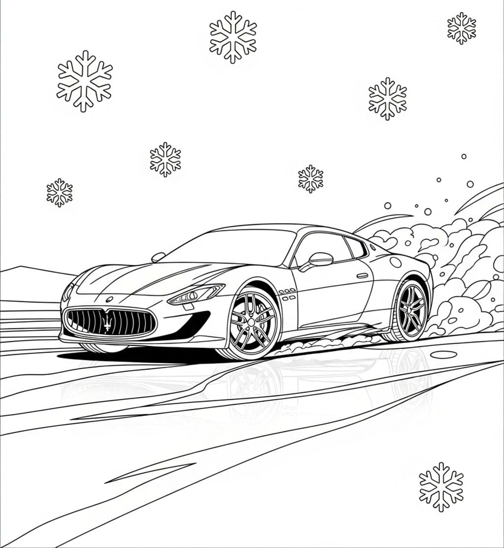 Maserati e fiocco di neve da colorare