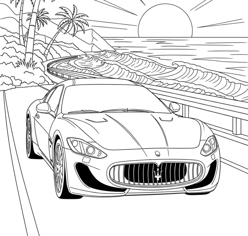 Maserati e sole da colorare