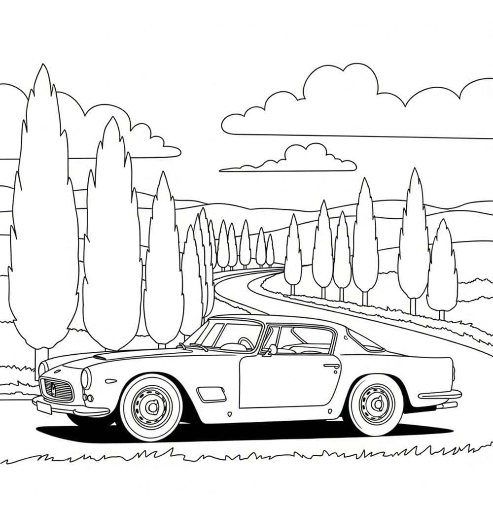 Maserati in paese da colorare