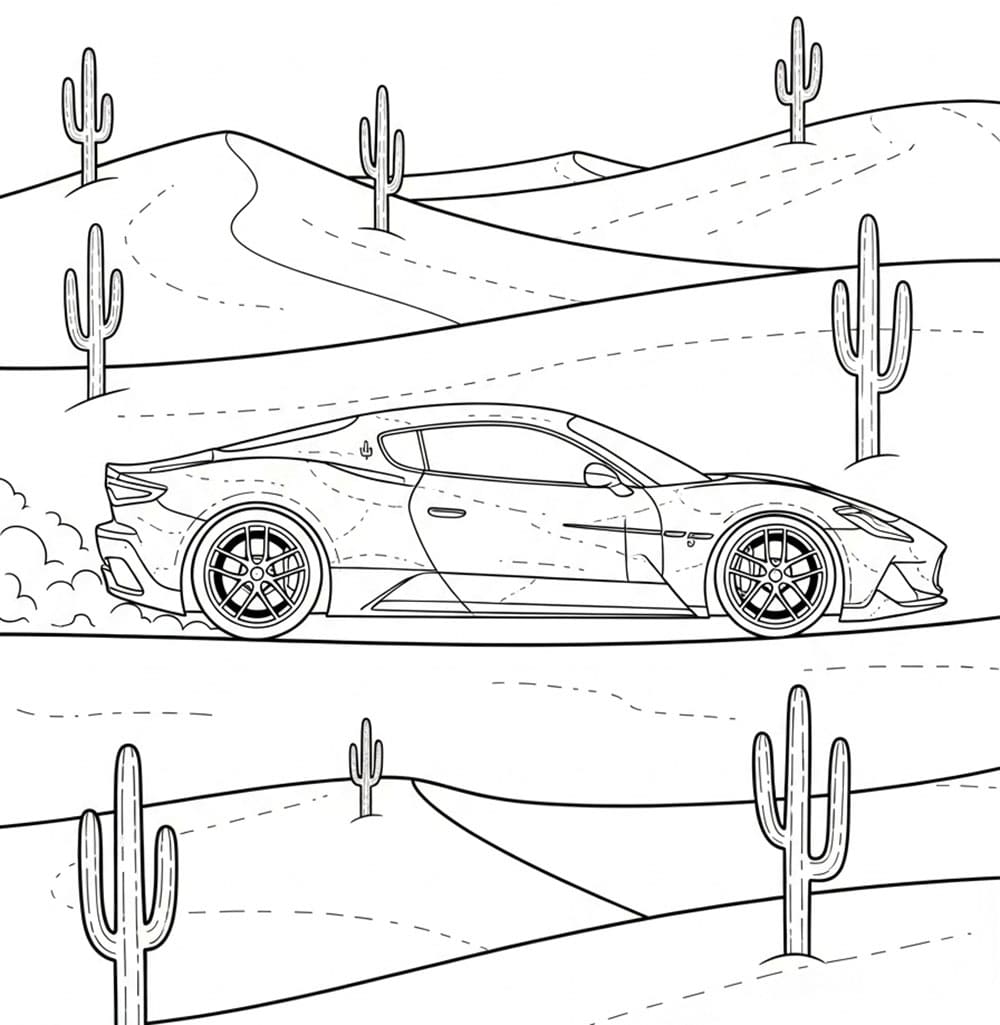 Maserati nel deserto da colorare