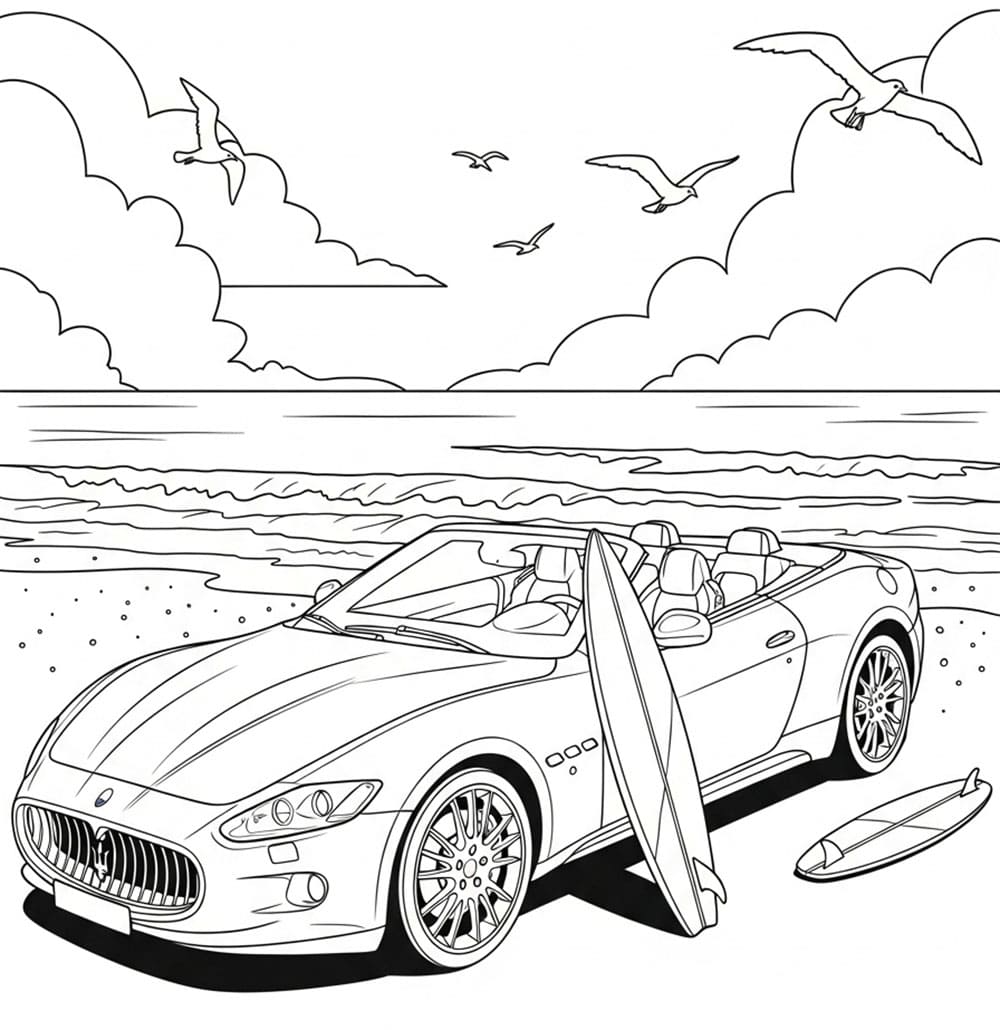Maserati sulla spiaggia da colorare