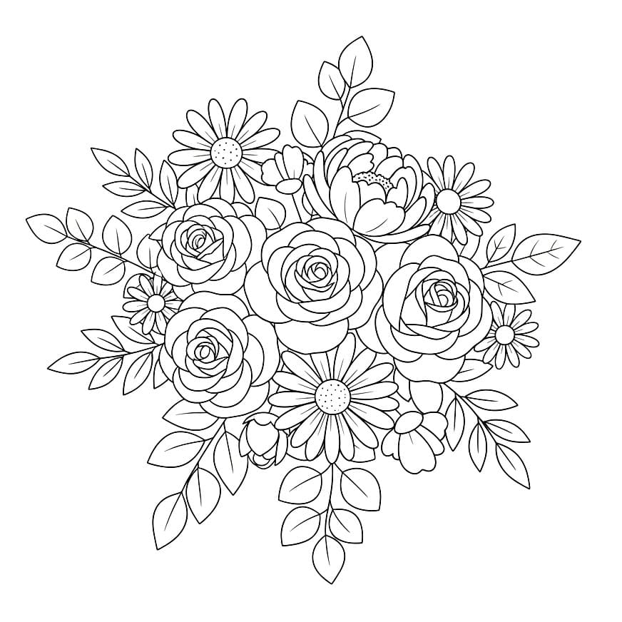 Mazzo di Fiori Delicato da colorare