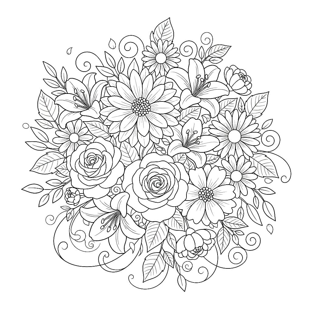 Mazzo di Fiori Dolce da colorare