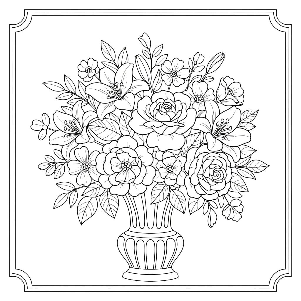 Mazzo di Fiori Elegante da colorare