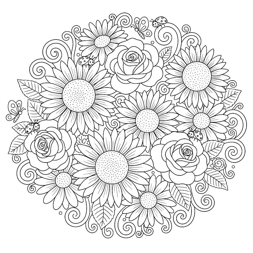 Mazzo di Fiori Gioioso da colorare