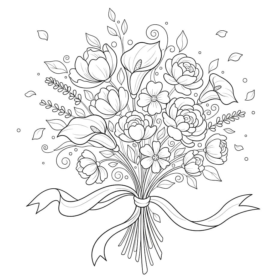 Mazzo di Fiori Poetico da colorare