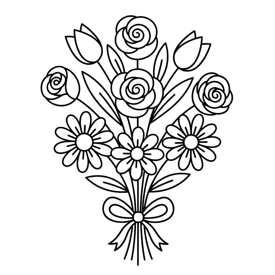 Mazzo di Fiori Pulito da colorare