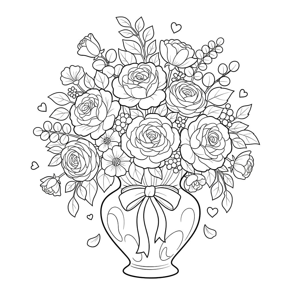 Mazzo di Fiori Romantico da colorare